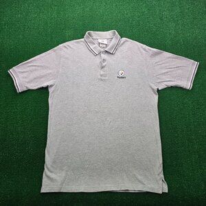 Pittsburgh Steelers Polo Shirt‎ Mens Large Gray Short Sleeve NFL Football Sports